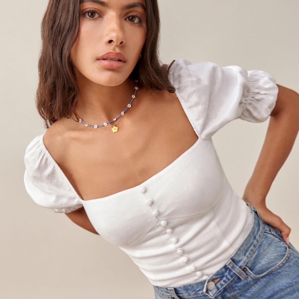 Reformation Norton Linen Top, 0, White